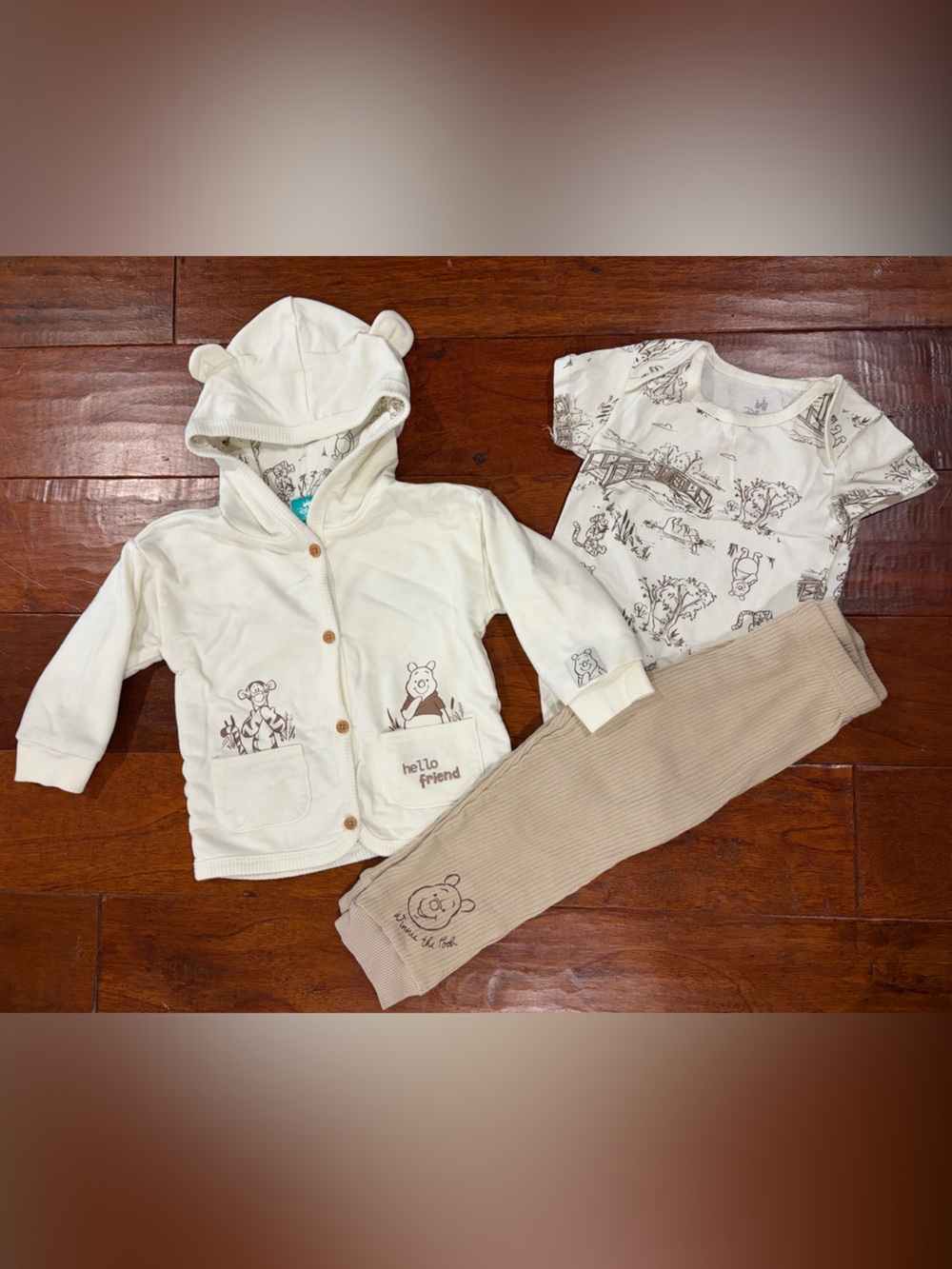 Disney Winnie the Pooh Cream & Beige Baby Hoodie Jacket Set